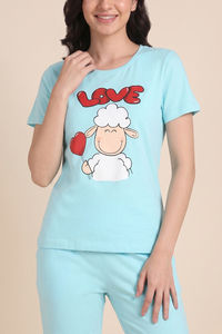 Zivame Farm Lore Knit Cotton Pyjama Set - Tanger Turquoise — thumbnail 5